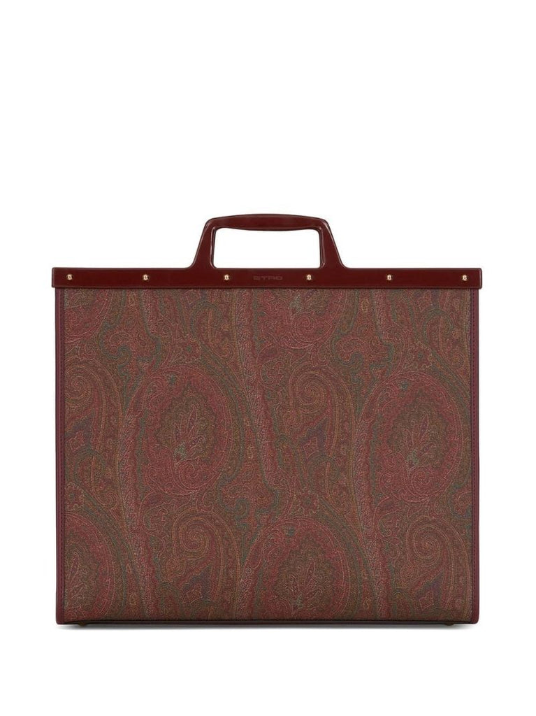 Red Paisley Print Embroidered Tote Bag