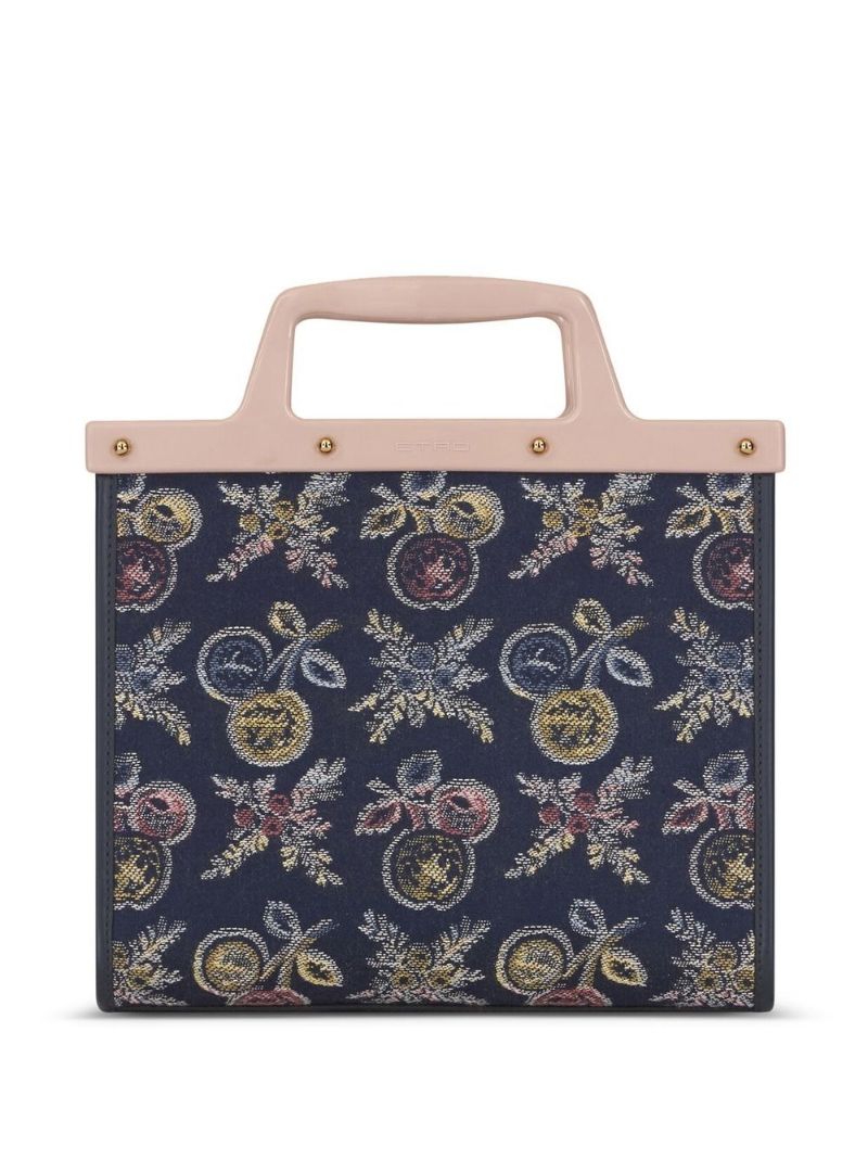 Blue Paisley Print Embroidered Top Handle Bag