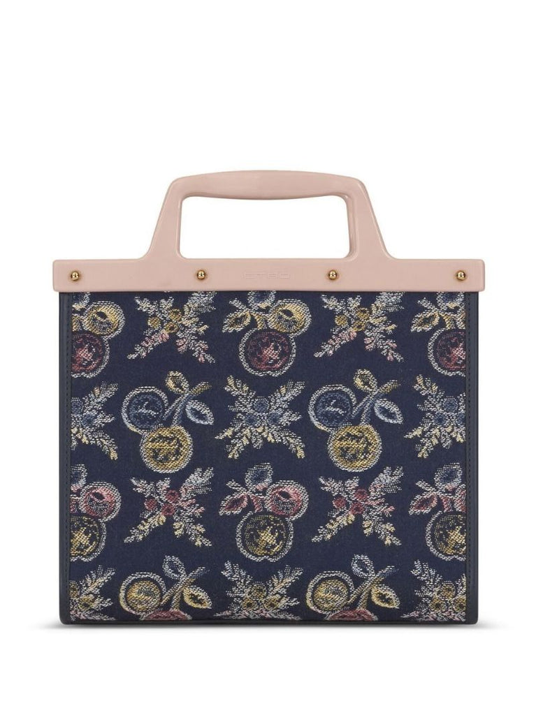 Blue Paisley Print Embroidered Top Handle Bag
