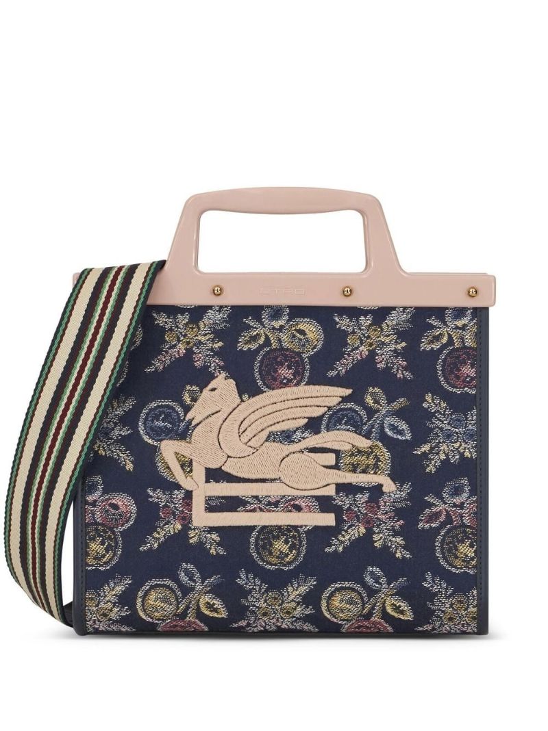 Blue Paisley Print Embroidered Top Handle Bag