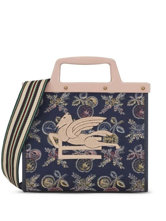 Blue Paisley Print Embroidered Top Handle Bag