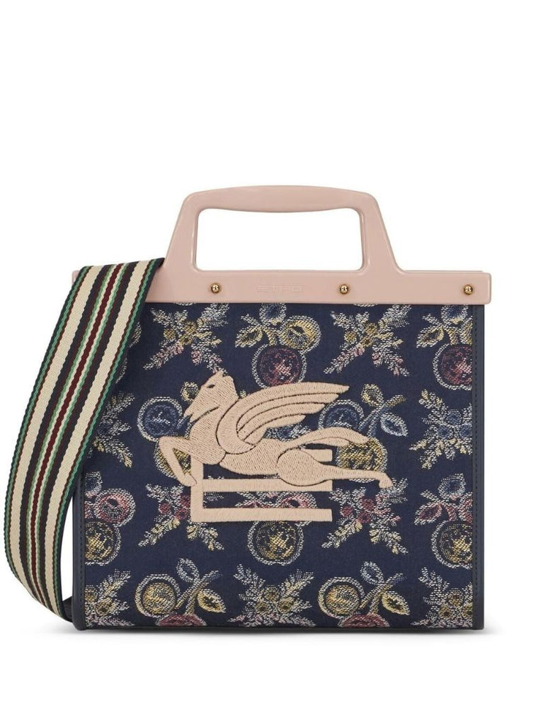 Blue Paisley Print Embroidered Top Handle Bag