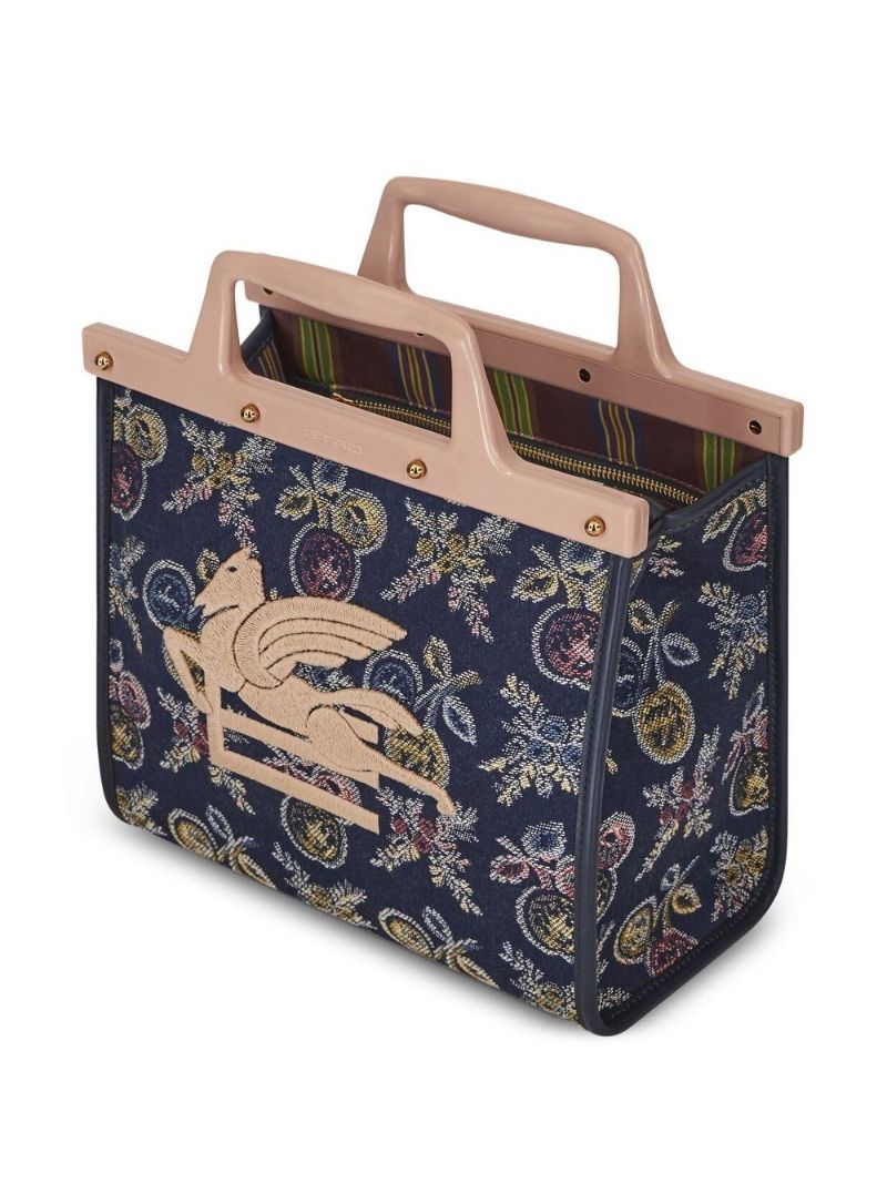Blue Paisley Print Embroidered Top Handle Bag
