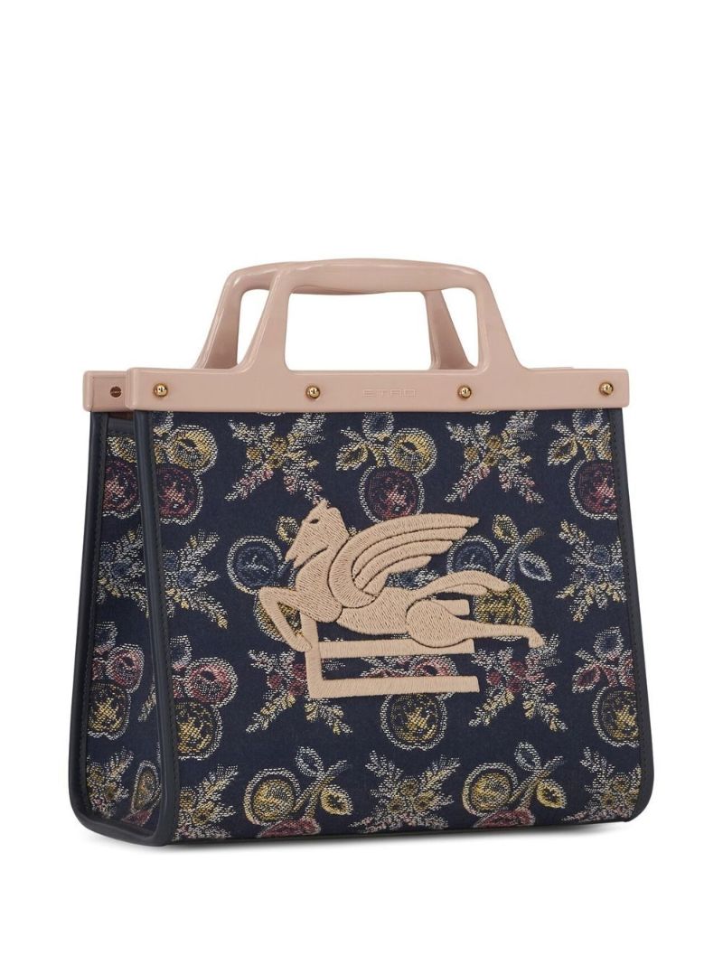 Blue Paisley Print Embroidered Top Handle Bag