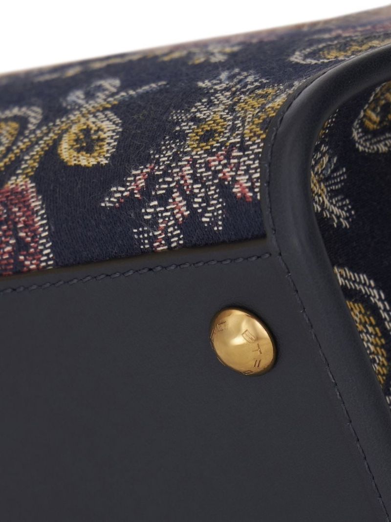 Blue Paisley Print Embroidered Top Handle Bag