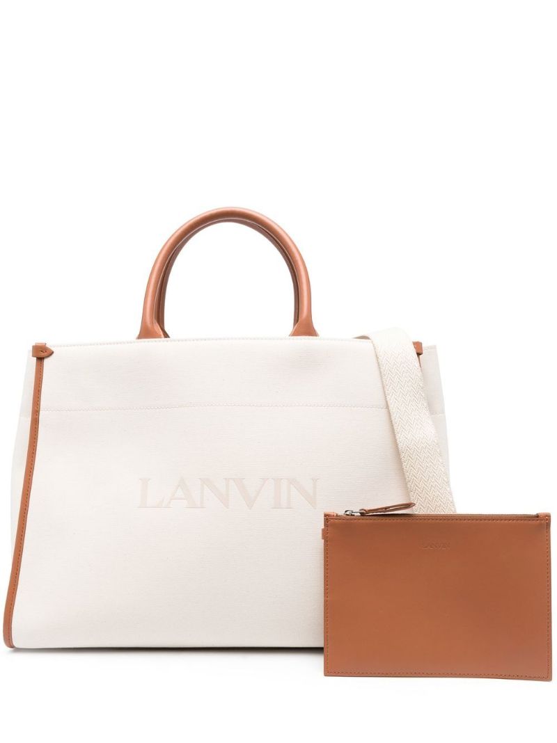 Neutral Logo Print Leather Tote Bag