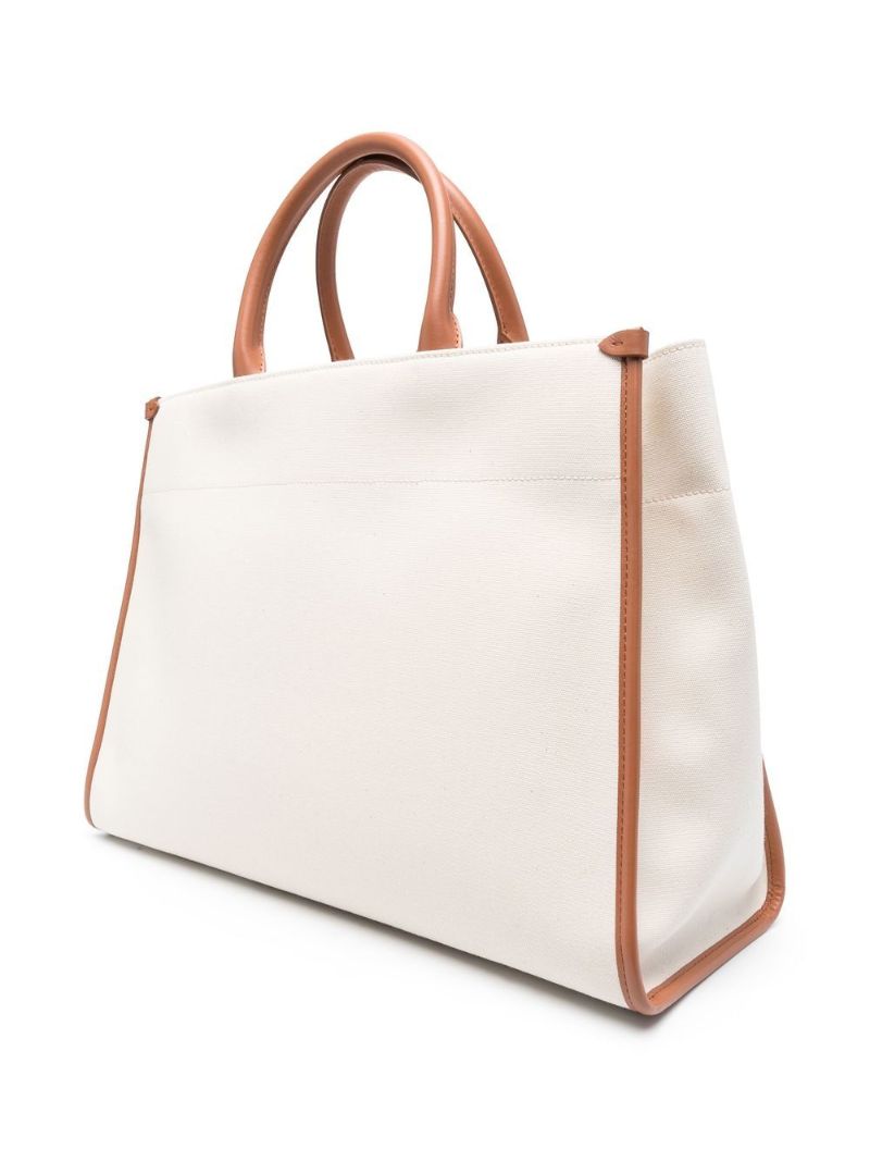 Neutral Logo Print Leather Tote Bag