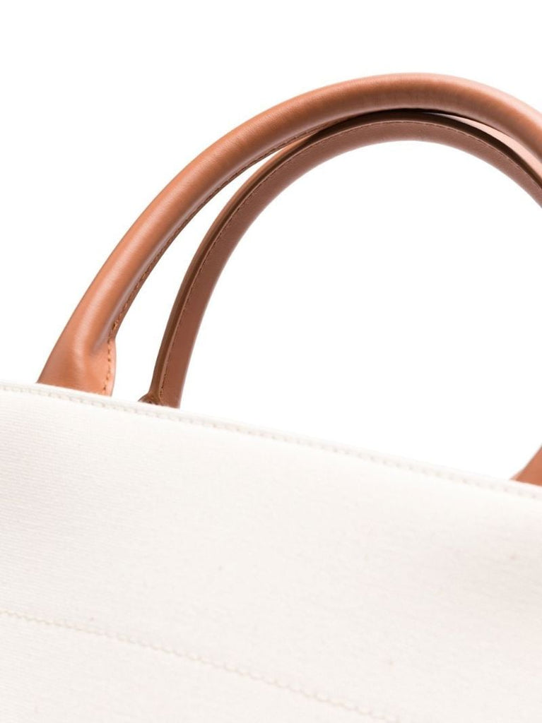 Neutral Logo Print Leather Tote Bag
