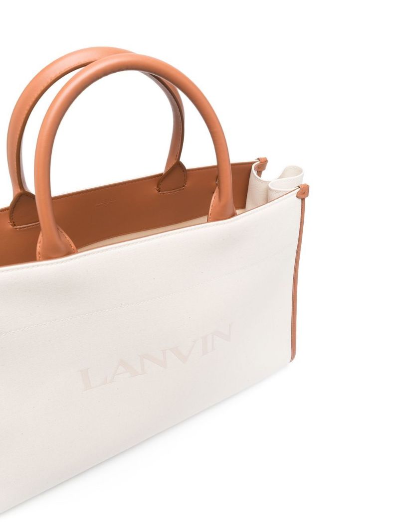 Neutral Logo Print Leather Tote Bag