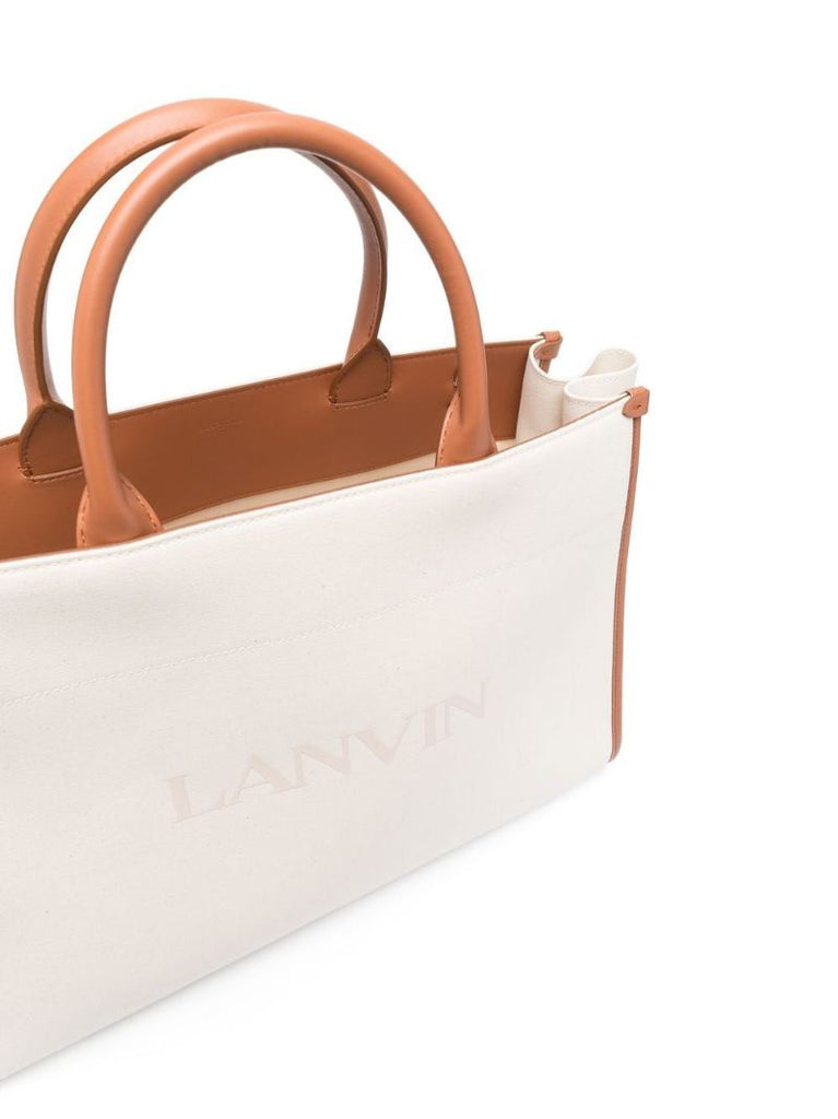 Neutral Logo Print Leather Tote Bag