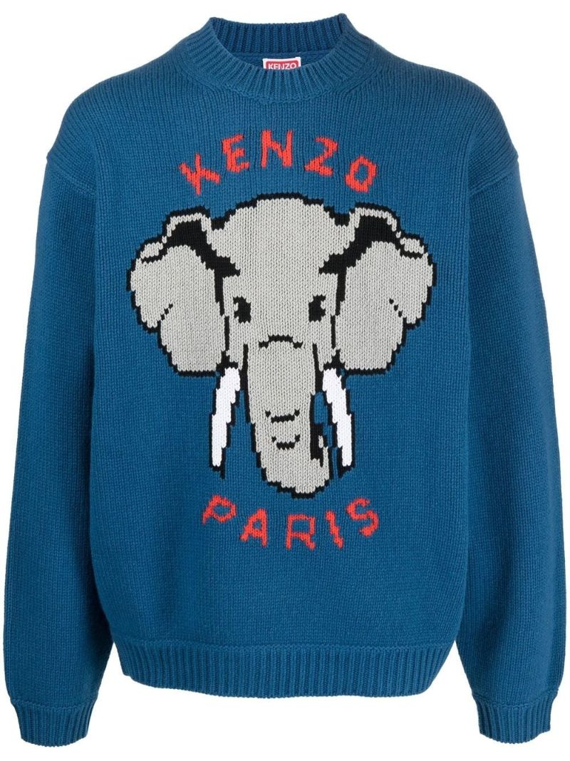 Blue Intarsia-knit Long Sleeve Jumper