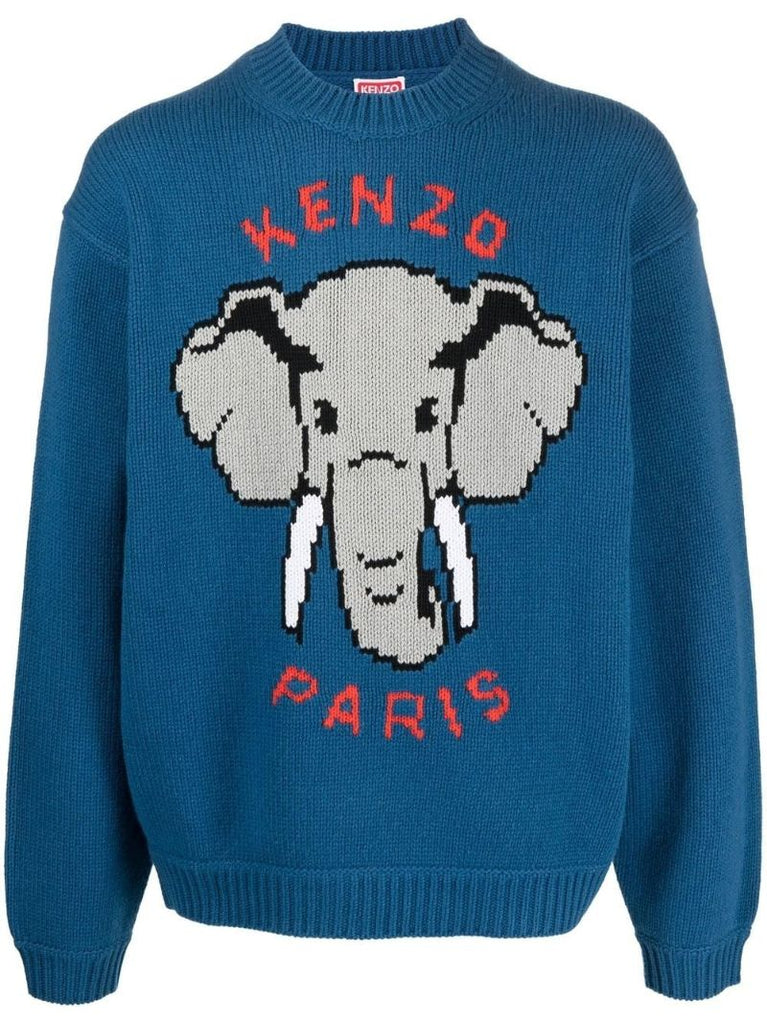 Blue Intarsia-knit Long Sleeve Jumper