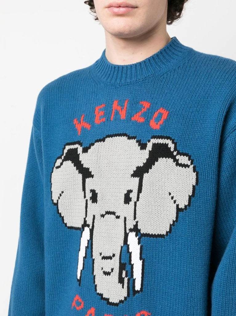Blue Intarsia-knit Long Sleeve Jumper