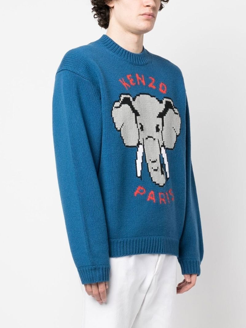 Blue Intarsia-knit Long Sleeve Jumper