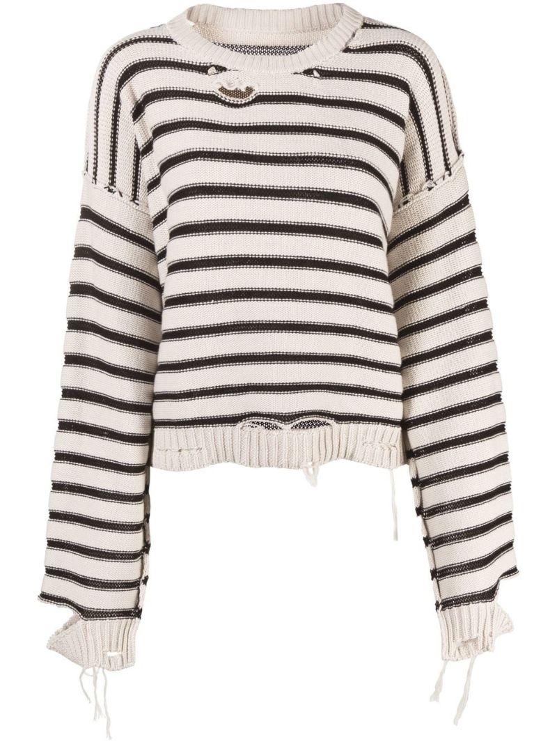 Black Distressed Horizontal-stripe Jumper