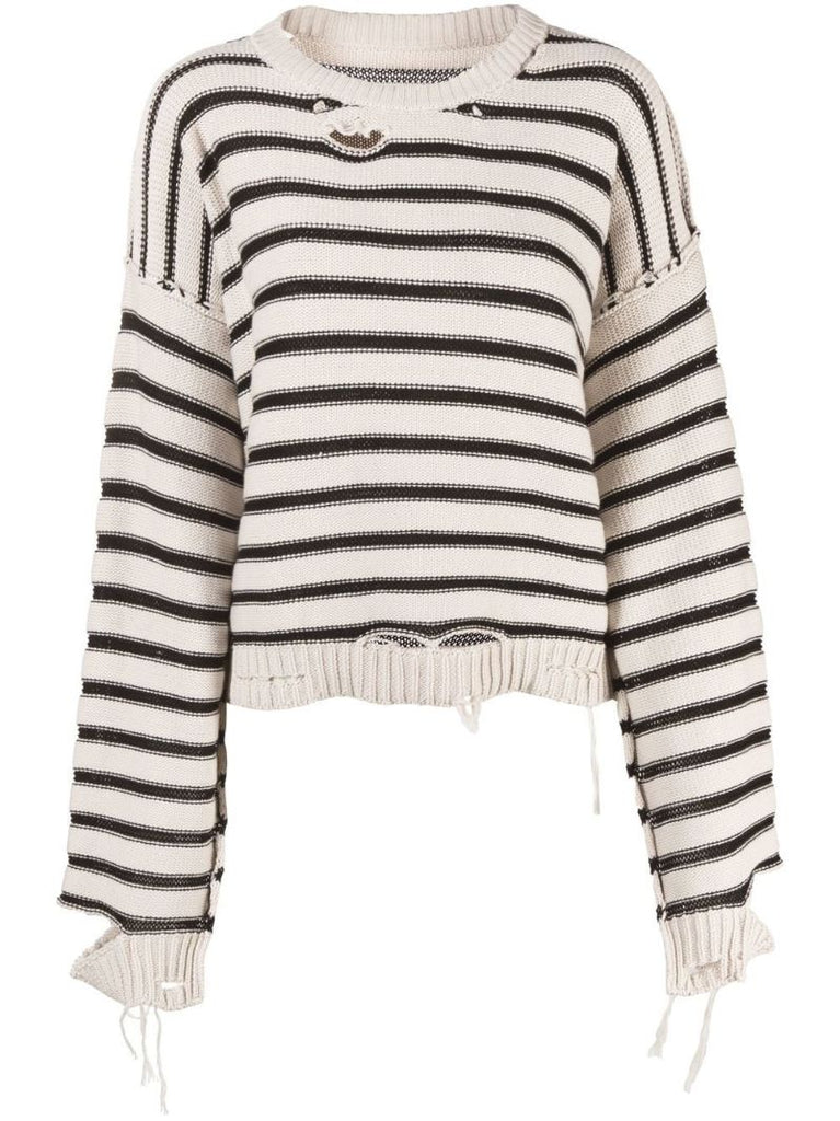Black Distressed Horizontal-stripe Jumper
