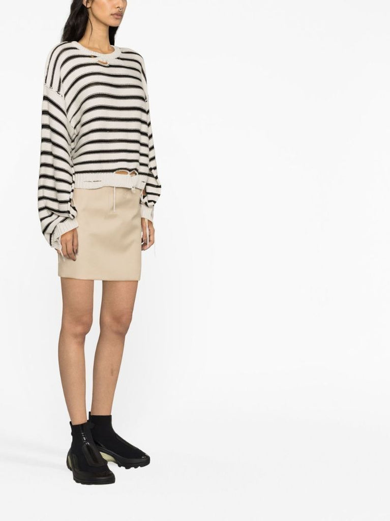 Black Distressed Horizontal-stripe Jumper