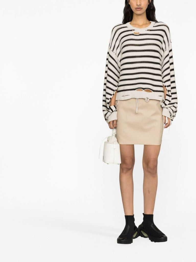Black Distressed Horizontal-stripe Jumper