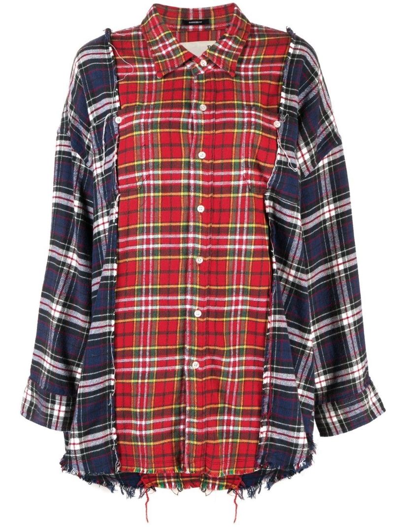 Blue Plaid Raw-cut Cotton Shirt