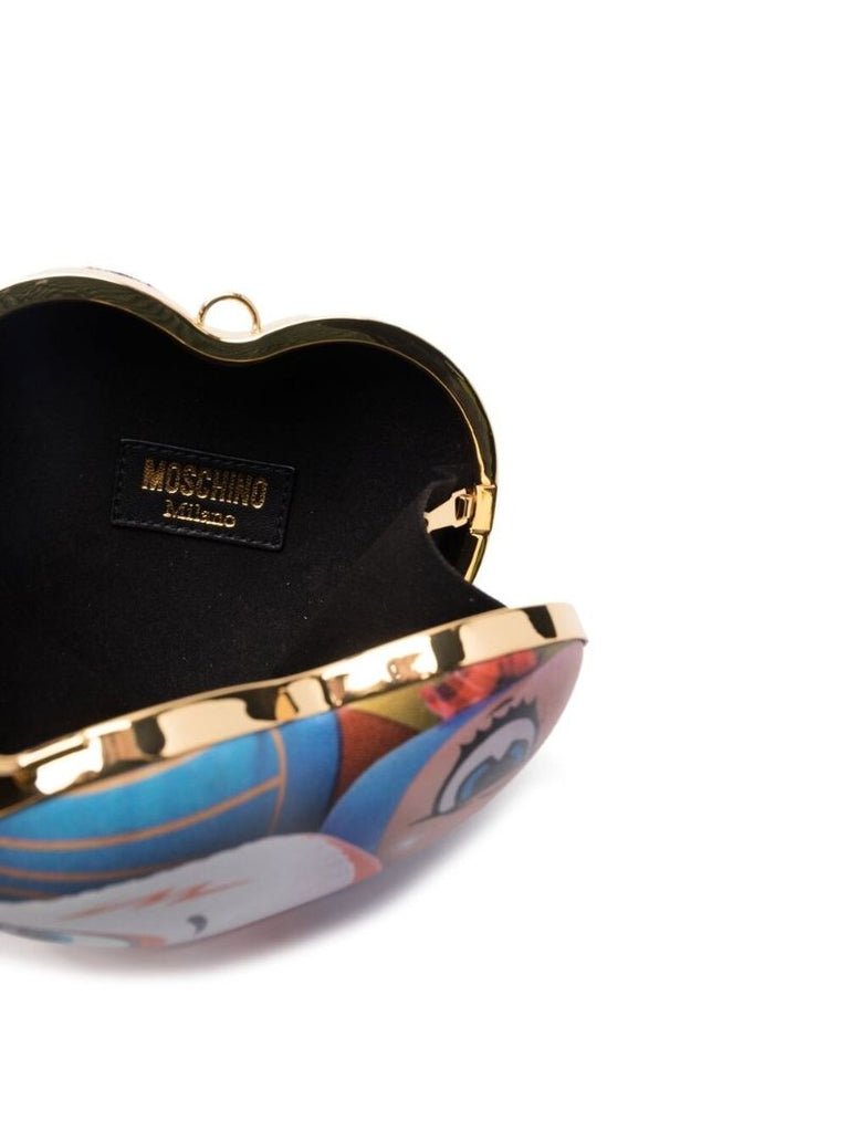 Multicoloured Cartoon Print Heart Leather Clutch Bag