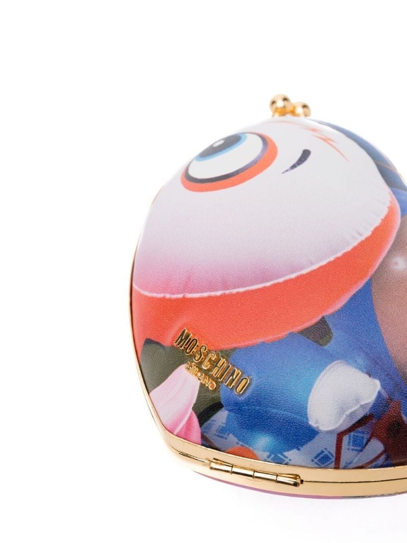 Multicoloured Cartoon Print Heart Leather Clutch Bag