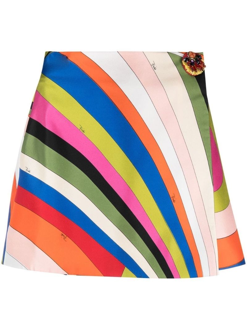 Multicolour Iride Print Wrap Mini Skirt