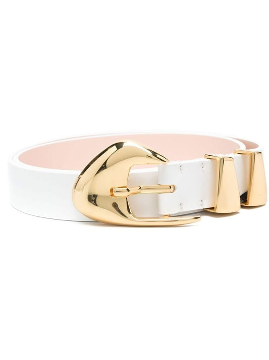 White Sculpted Buckle Leather Belt