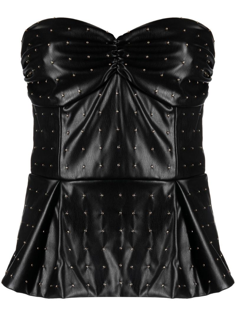 Black Studded Faux Leather Strapless Top