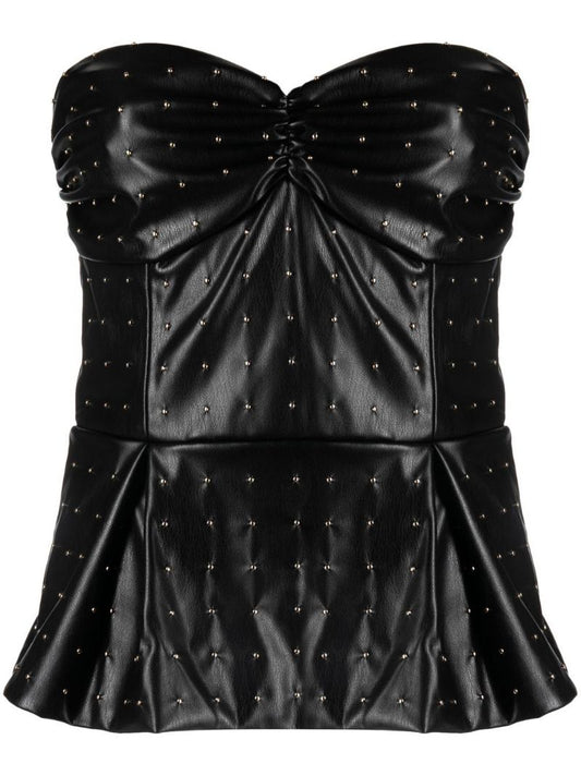 Black Studded Faux Leather Strapless Top