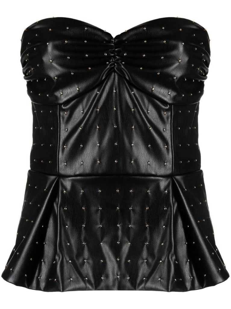 Black Studded Faux Leather Strapless Top