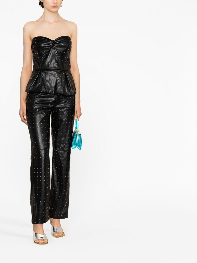Black Studded Faux Leather Strapless Top