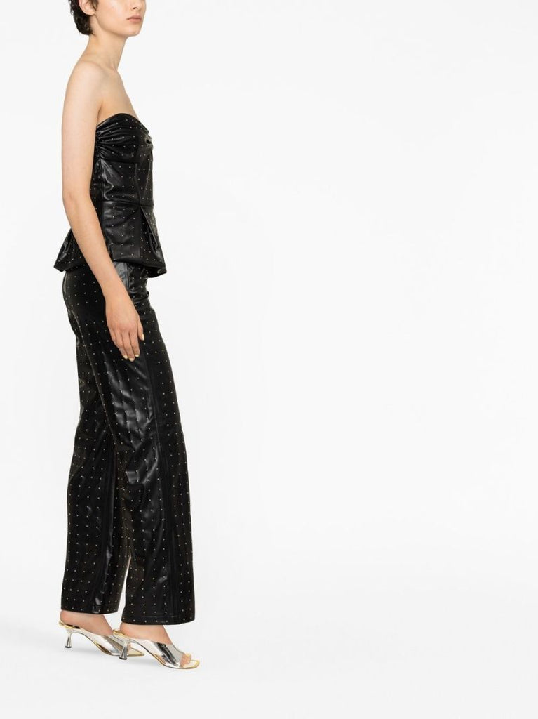 Black Studded Faux Leather Strapless Top