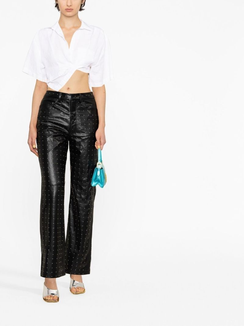 Black Studded Faux Leather Trousers