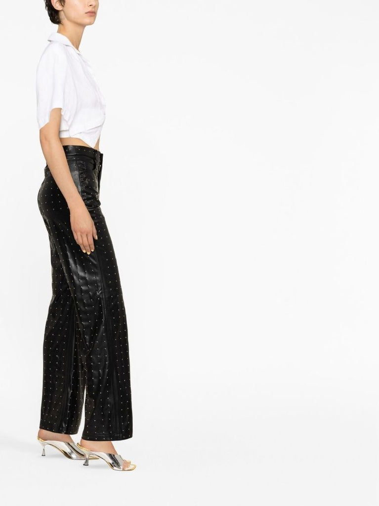Black Studded Faux Leather Trousers