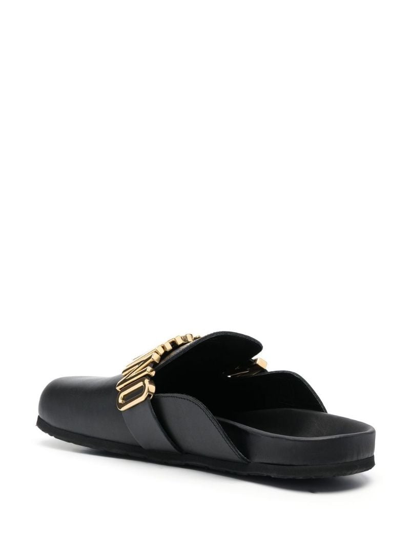 Black Logo Plaque Leather Slides