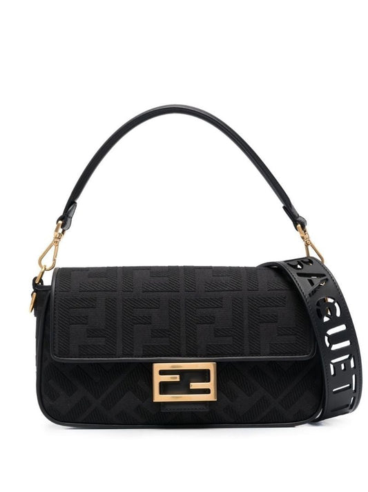 Black Baguette Leather Shoulder Bag