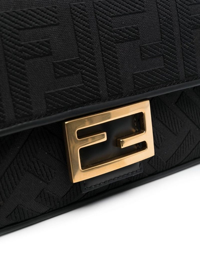Black Baguette Leather Shoulder Bag