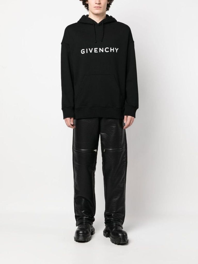 Black Logo Print Cotton Hoodie