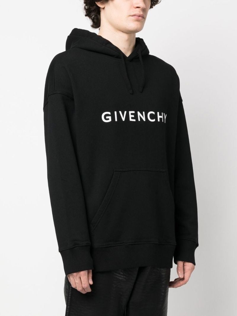 Black Logo Print Cotton Hoodie