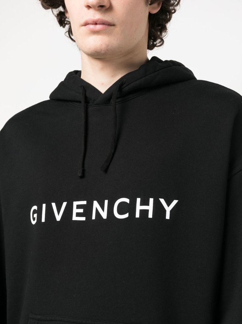 Black Logo Print Cotton Hoodie