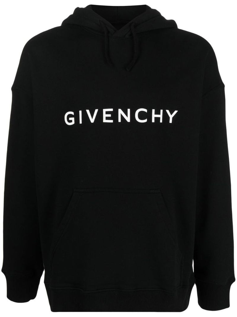 Black Logo Print Cotton Hoodie