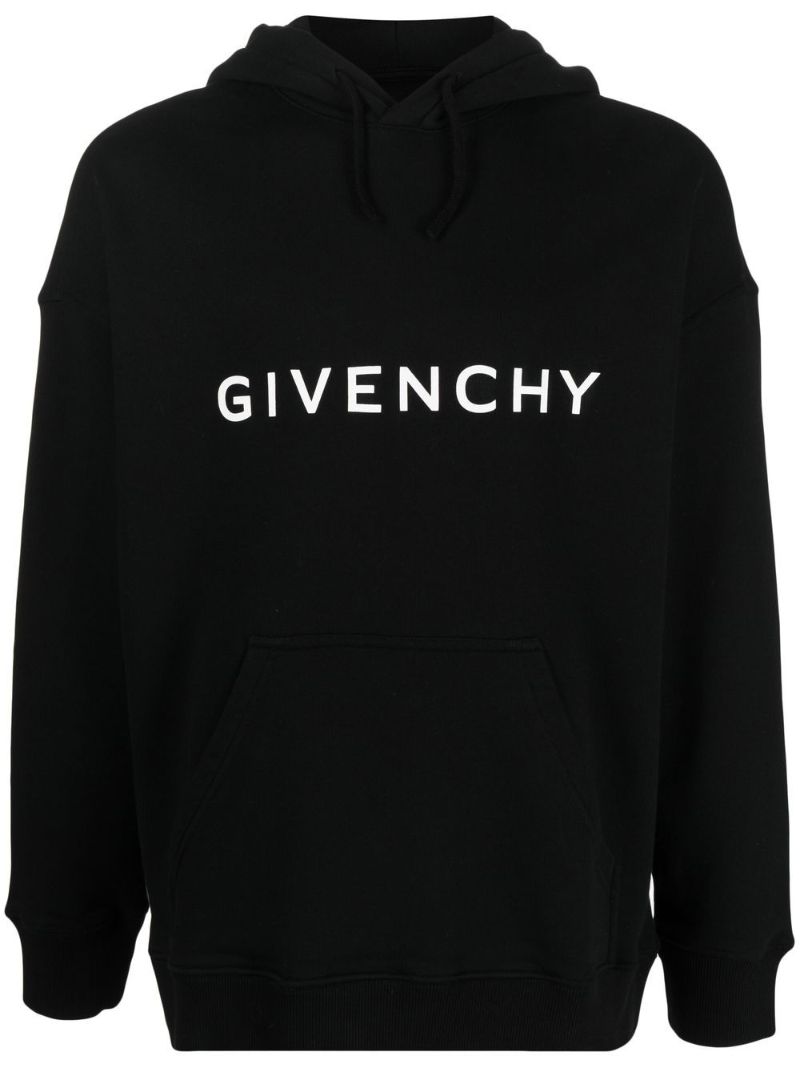Black Logo Print Cotton Hoodie