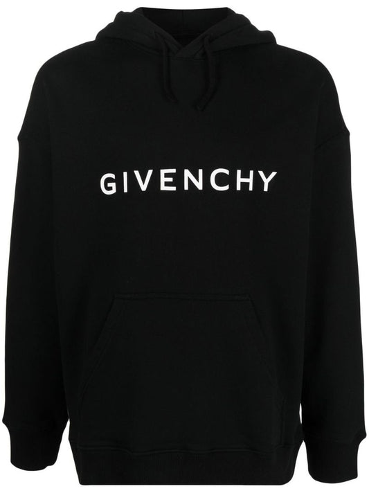 Black Logo Print Cotton Hoodie