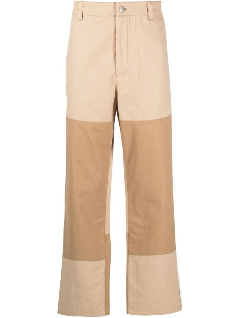 Neutral Two-tone Straight-leg Trousers