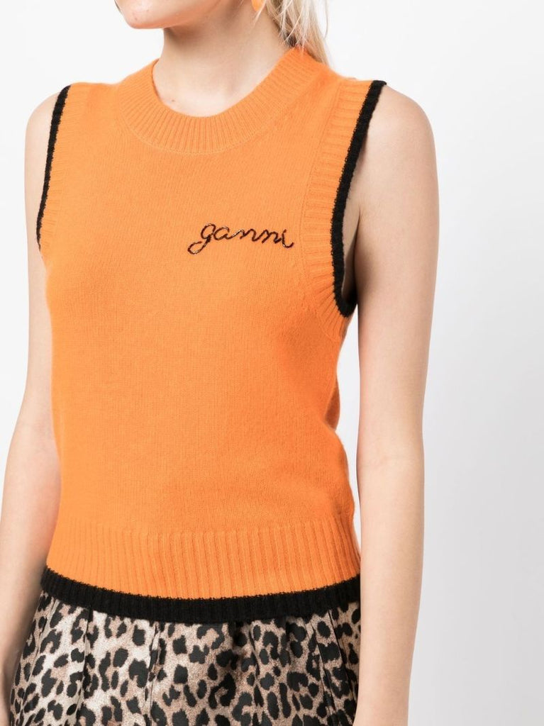 Orange Logo Embroidery Knit Vest