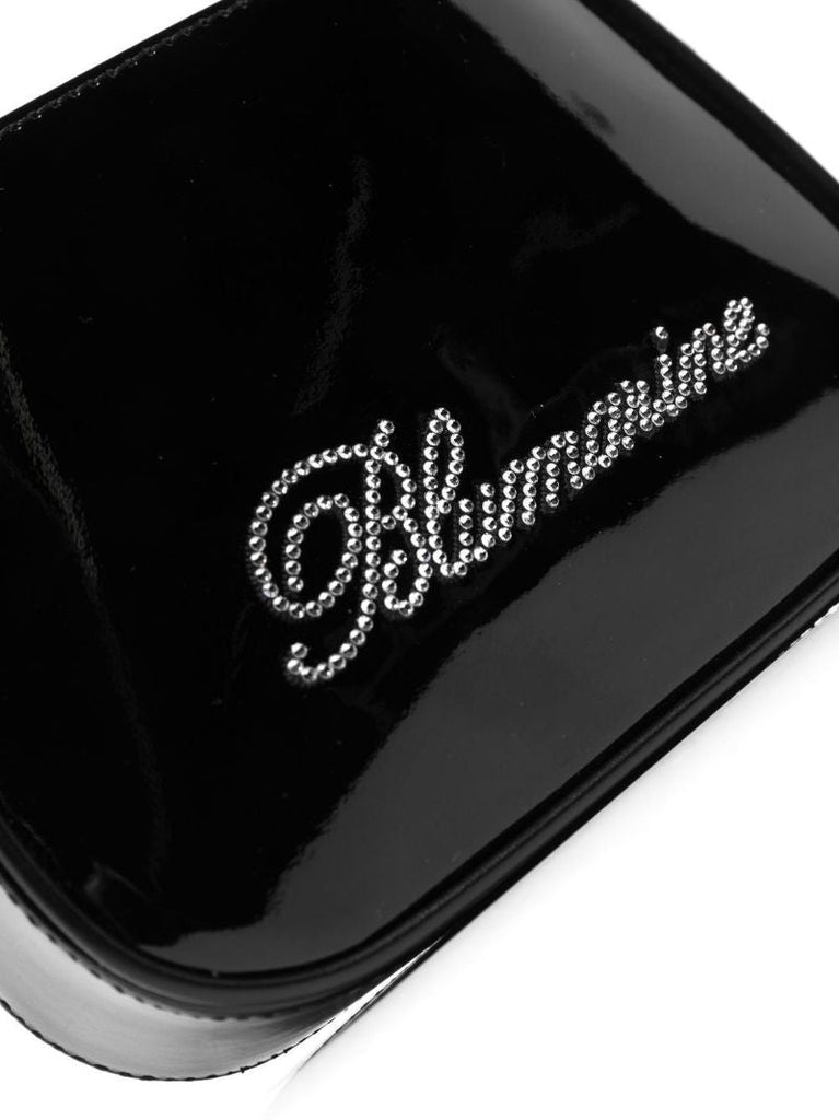 Black Crystal Logo Patent Leather Shoulder Bag