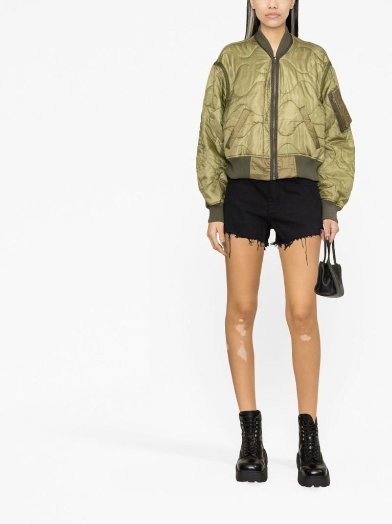 Green Refurbished Quilt Bomber Jacket