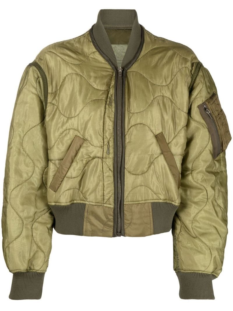 Green Refurbished Quilt Bomber Jacket