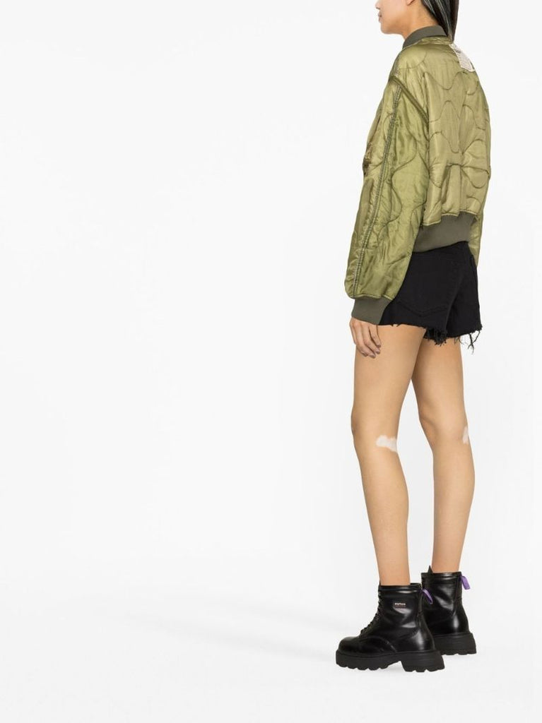 Green Refurbished Quilt Bomber Jacket