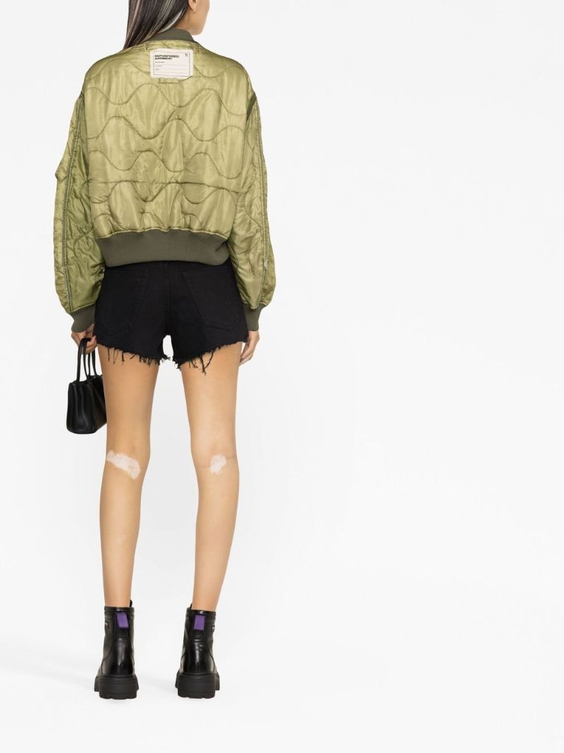 Green Refurbished Quilt Bomber Jacket